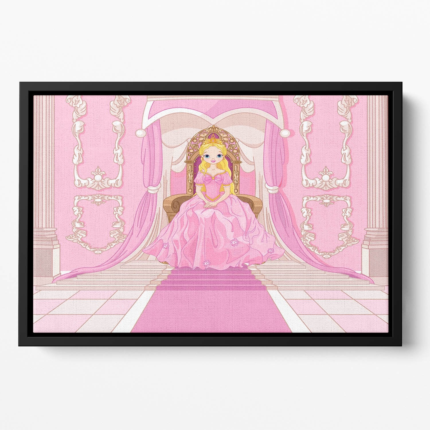 Charming Princess sits on a throne Floating Framed Canvas