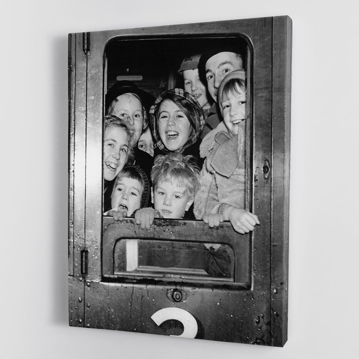 Cheerful train evacuees Canvas Print or Poster