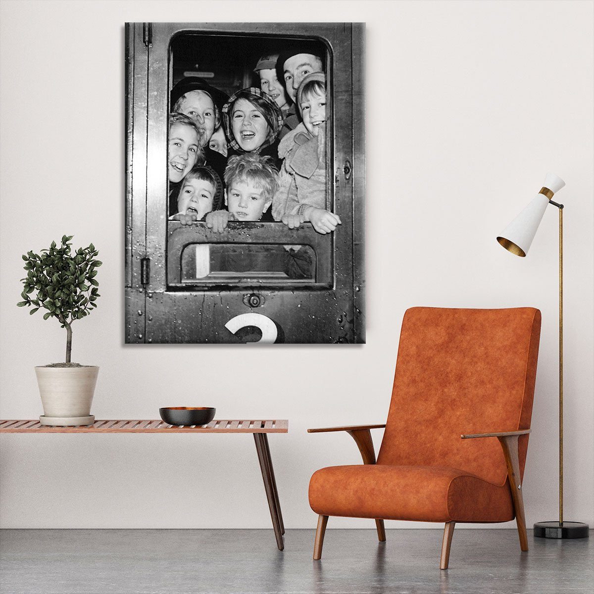 Cheerful train evacuees Canvas Print or Poster