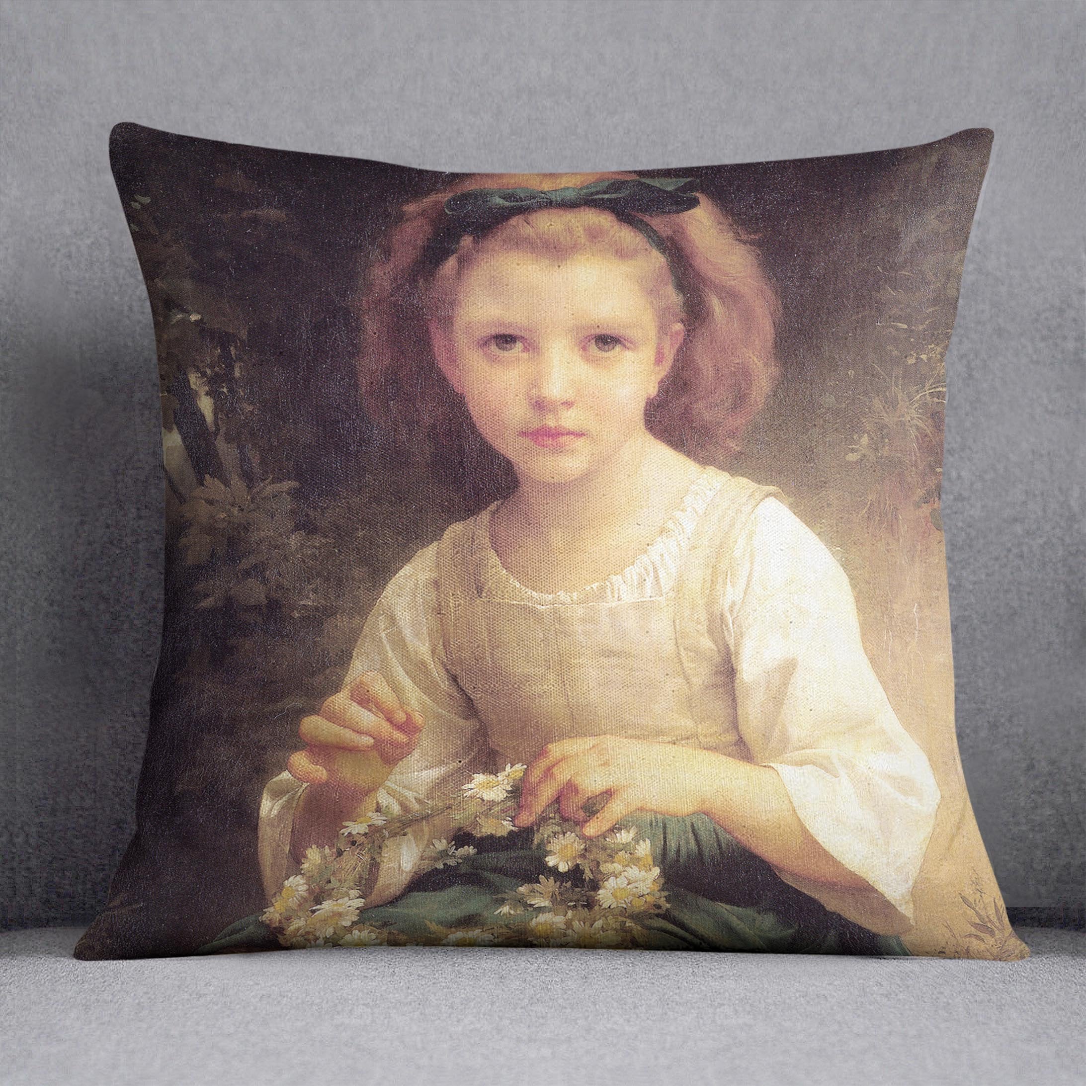Child Braiding A Crown By Bouguereau Throw Pillow