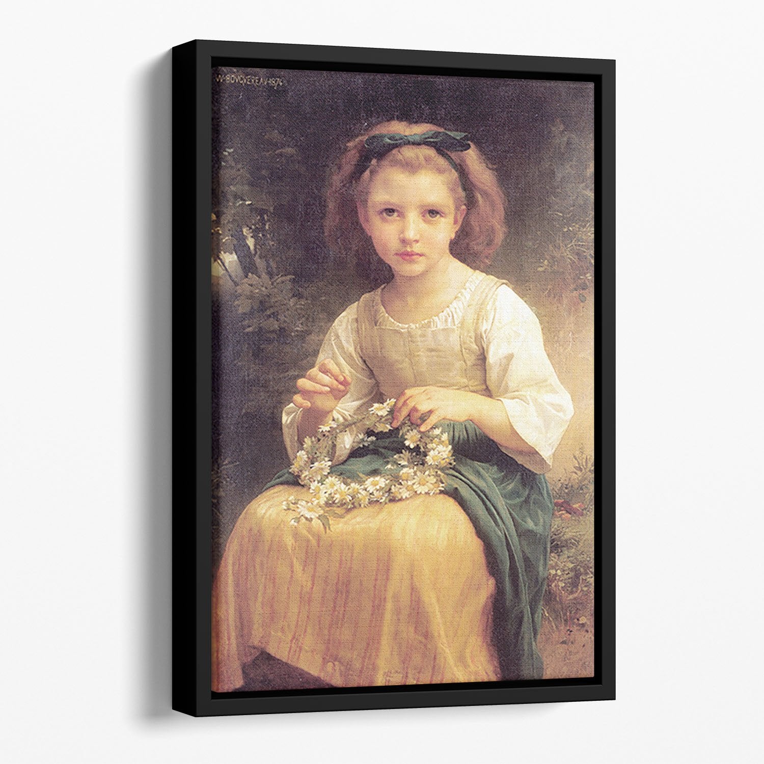 Child Braiding A Crown By Bouguereau Floating Framed Canvas