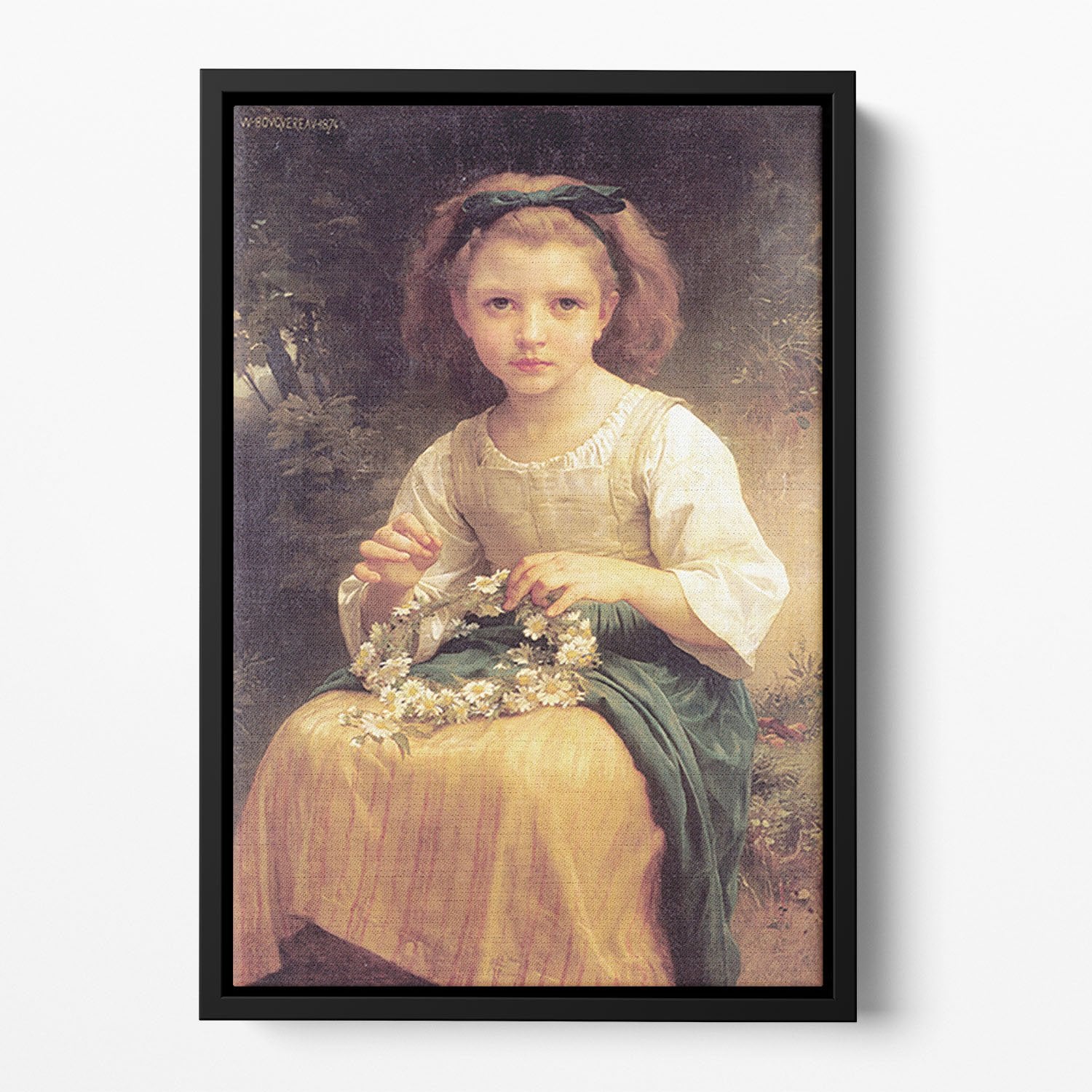 Child Braiding A Crown By Bouguereau Floating Framed Canvas