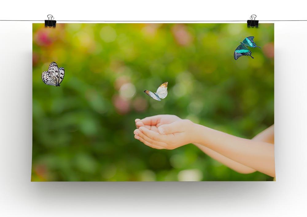 Children hands and flying butterfly Canvas Print or Poster - Canvas Art Rocks - 2