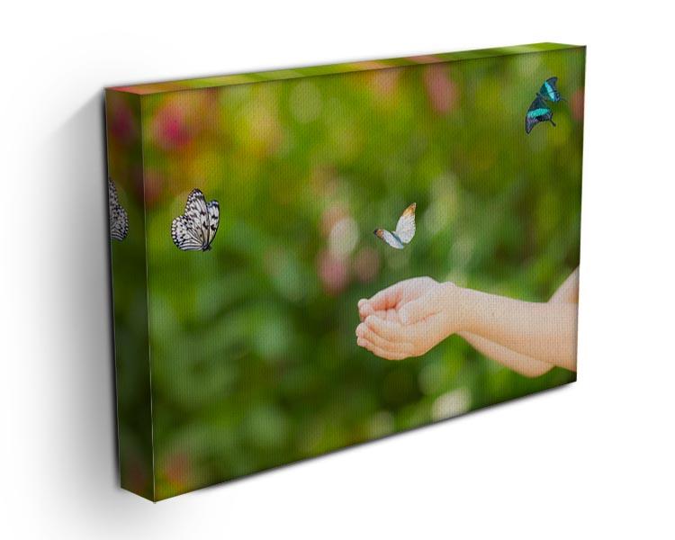 Children hands and flying butterfly Canvas Print or Poster - Canvas Art Rocks - 3