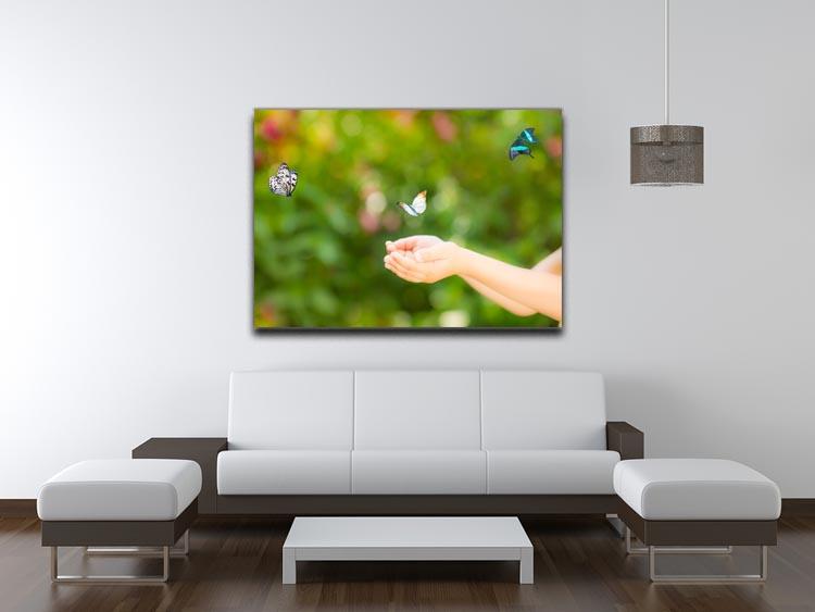 Children hands and flying butterfly Canvas Print or Poster - Canvas Art Rocks - 4