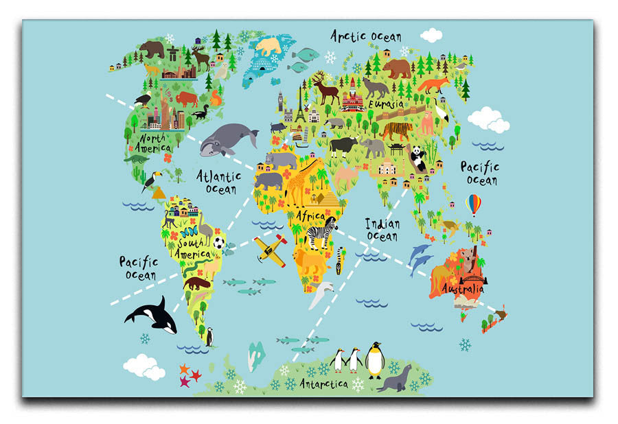 Children's Animal World Map Canvas Print & Poster - Canvas Art Rocks