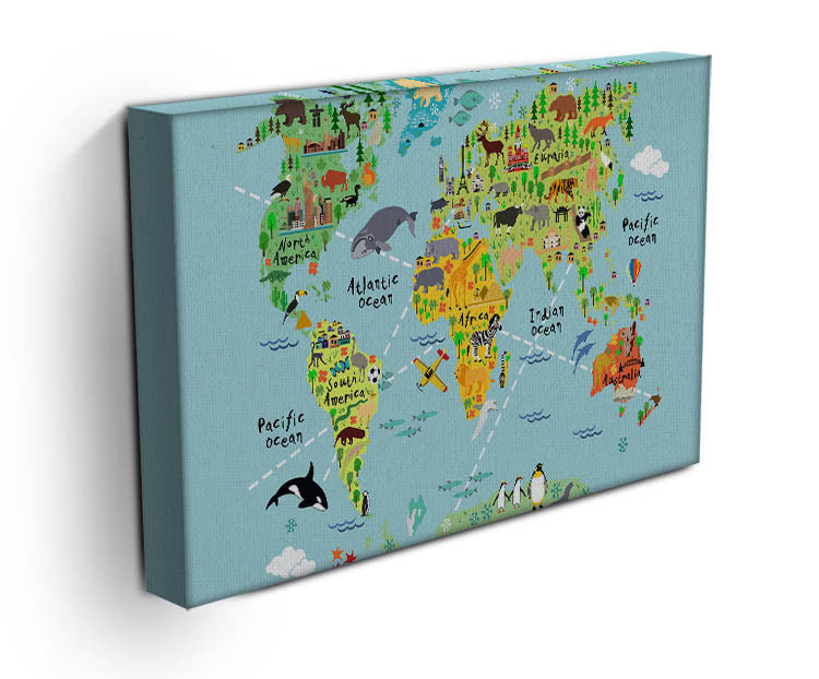 Children's Animal World Map Canvas Print & Poster - Canvas Art Rocks