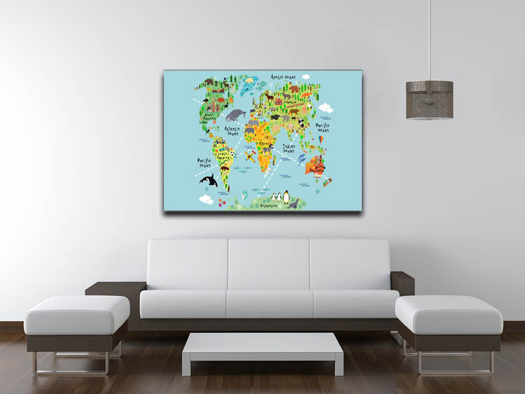 Children's Animal World Map Canvas Print & Poster - Canvas Art Rocks