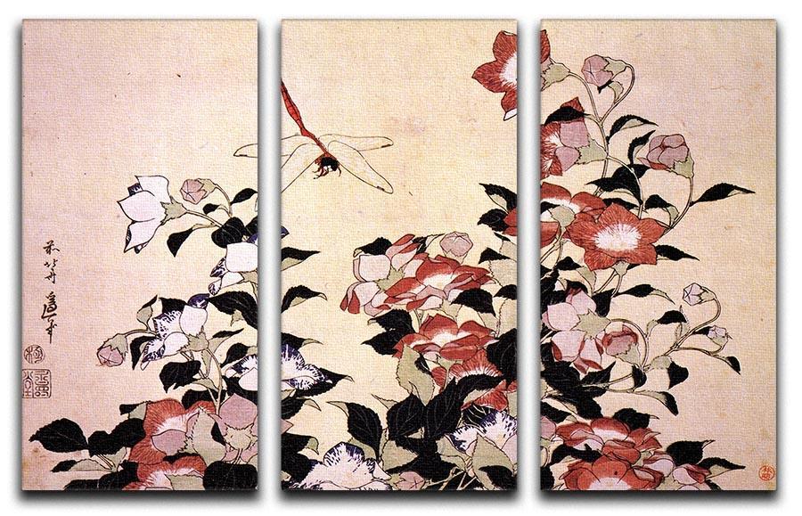 Chinese bell flower and dragon-fly by Hokusai 3 Split Panel Canvas Print - Canvas Art Rocks - 1