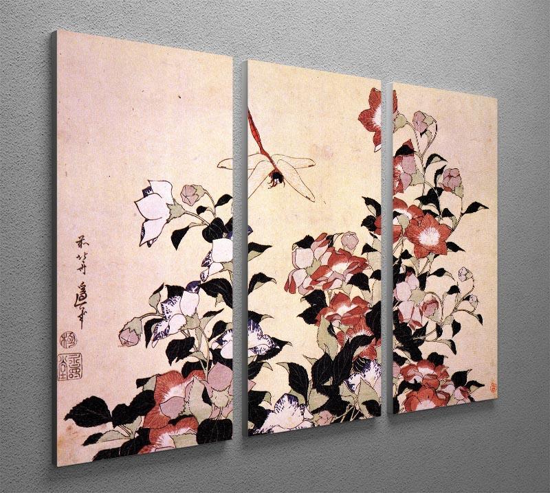 Chinese bell flower and dragon-fly by Hokusai 3 Split Panel Canvas Print - Canvas Art Rocks - 2