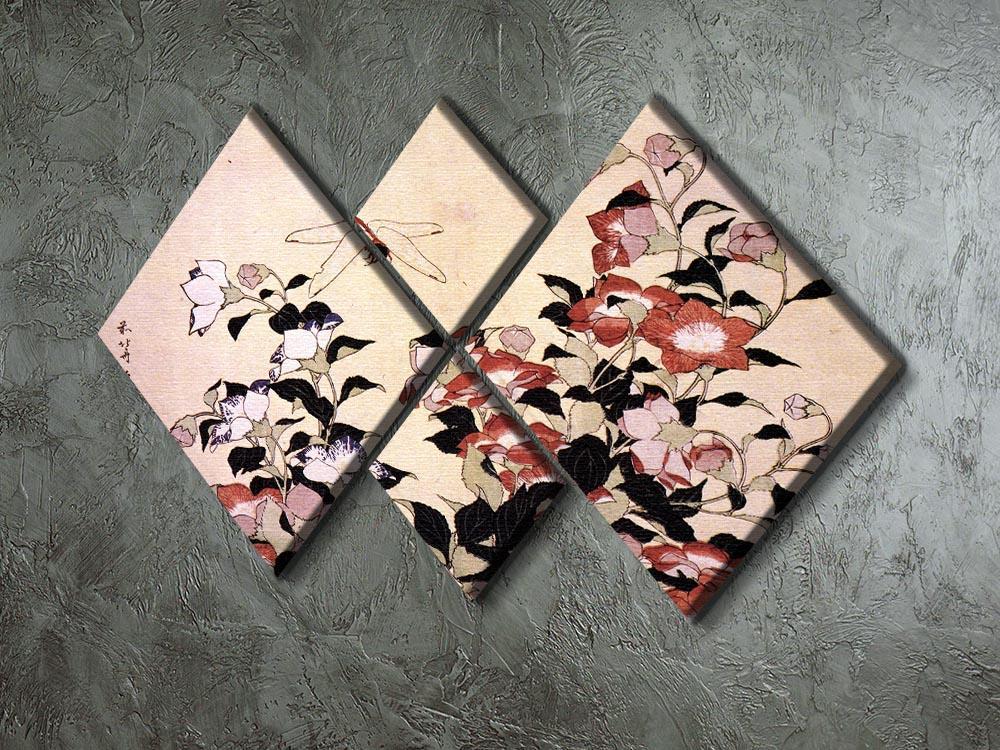 Chinese bell flower and dragon-fly by Hokusai 4 Square Multi Panel Canvas - Canvas Art Rocks - 2