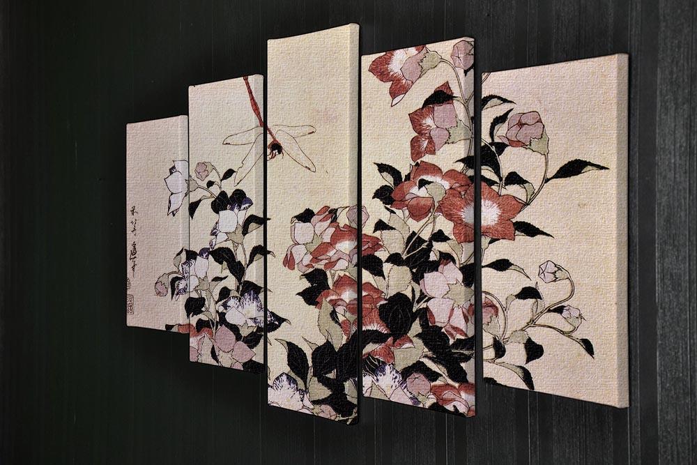Chinese bell flower and dragon-fly by Hokusai 5 Split Panel Canvas - Canvas Art Rocks - 2