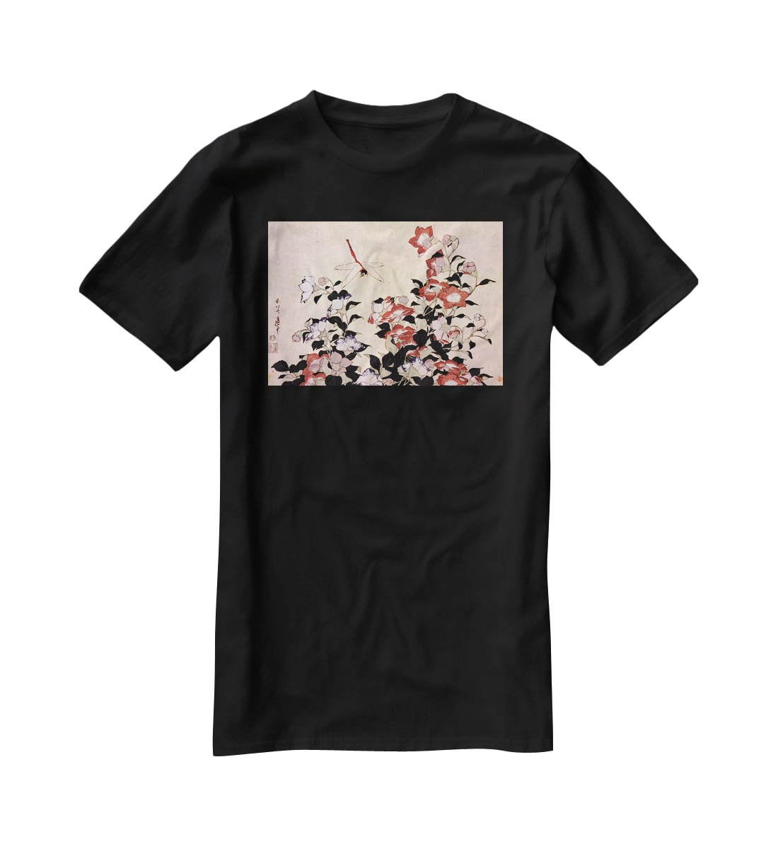 Chinese bell flower and dragon-fly by Hokusai T-Shirt - Canvas Art Rocks - 1