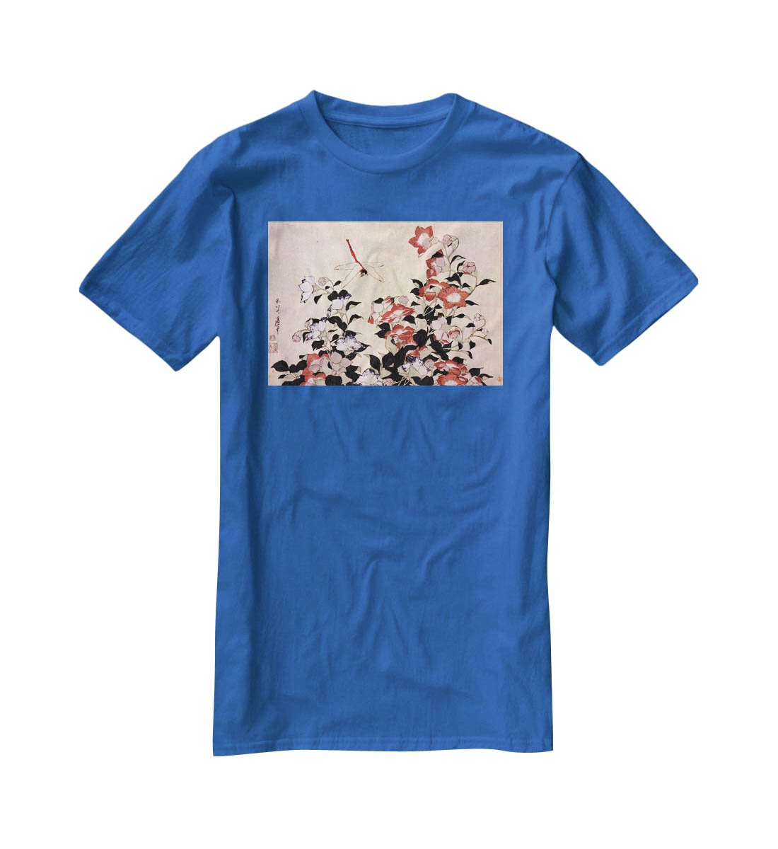 Chinese bell flower and dragon-fly by Hokusai T-Shirt - Canvas Art Rocks - 2