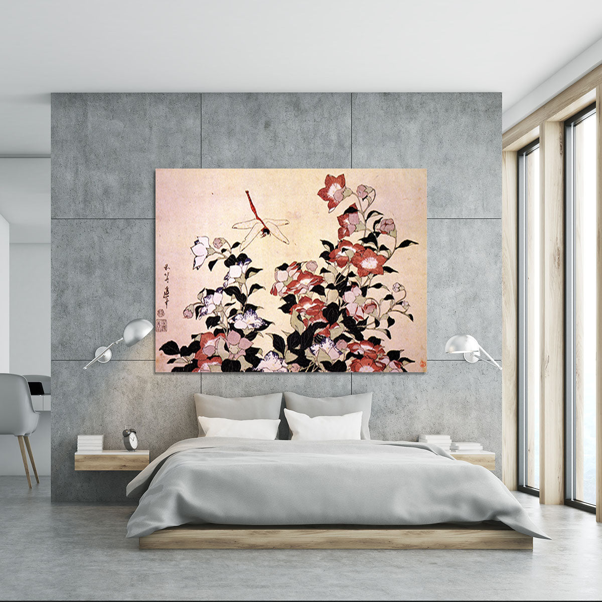 Chinese bell flower and dragon-fly by Hokusai Canvas Print or Poster - Canvas Art Rocks - 5