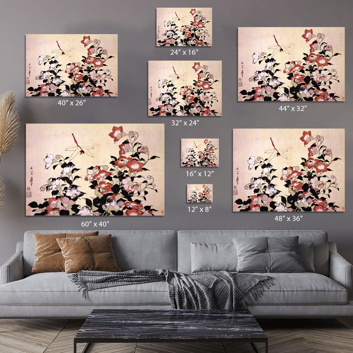 Chinese bell flower and dragon-fly by Hokusai Canvas Print or Poster - Canvas Art Rocks - 7