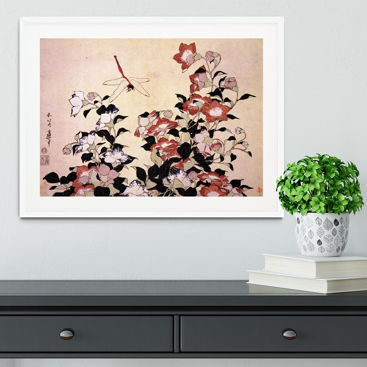 Chinese bell flower and dragon-fly by Hokusai Framed Print - Canvas Art Rocks - 5