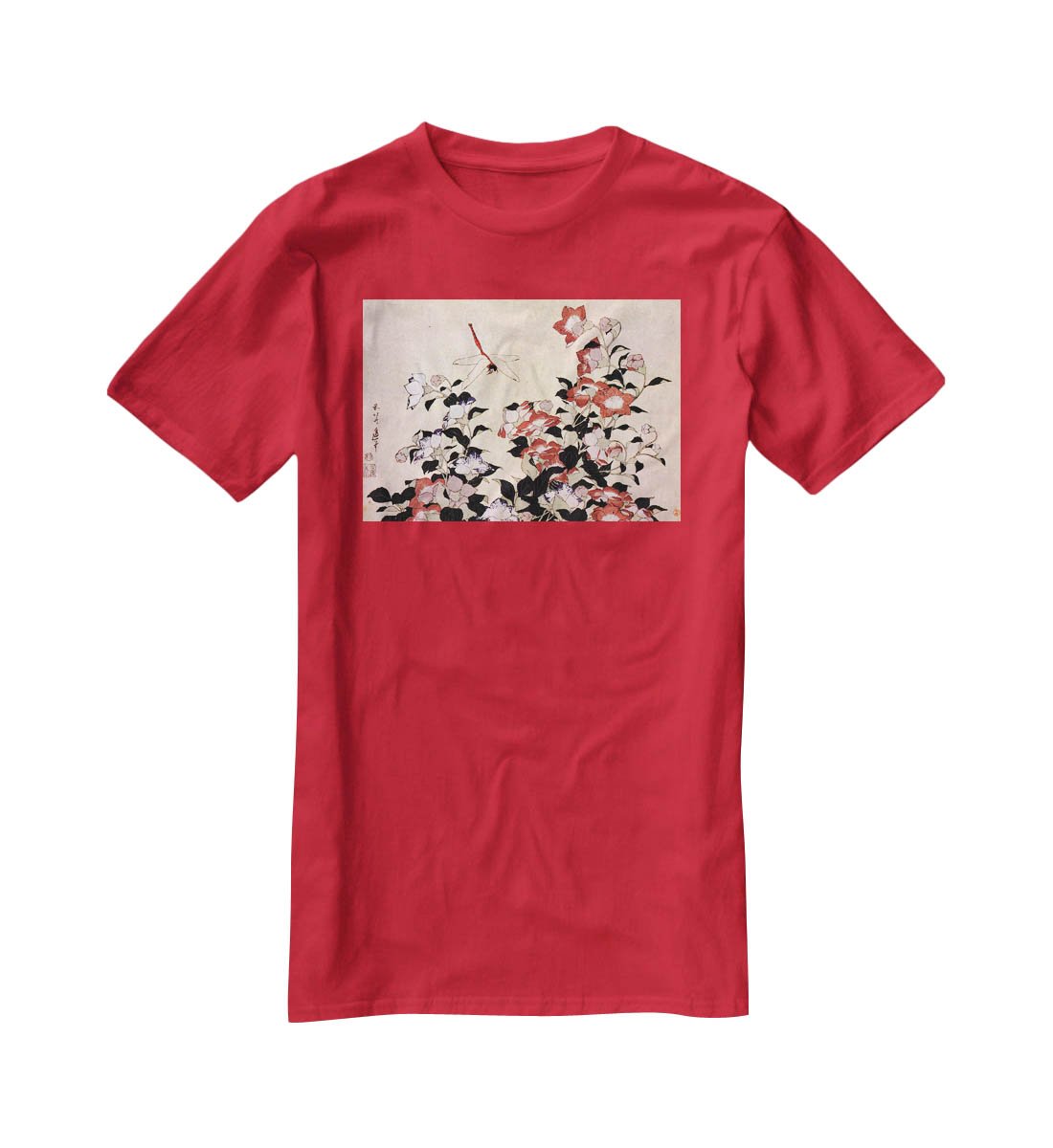 Chinese bell flower and dragon-fly by Hokusai T-Shirt - Canvas Art Rocks - 4