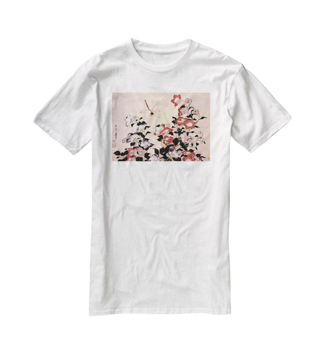 Chinese bell flower and dragon-fly by Hokusai T-Shirt - Canvas Art Rocks - 5