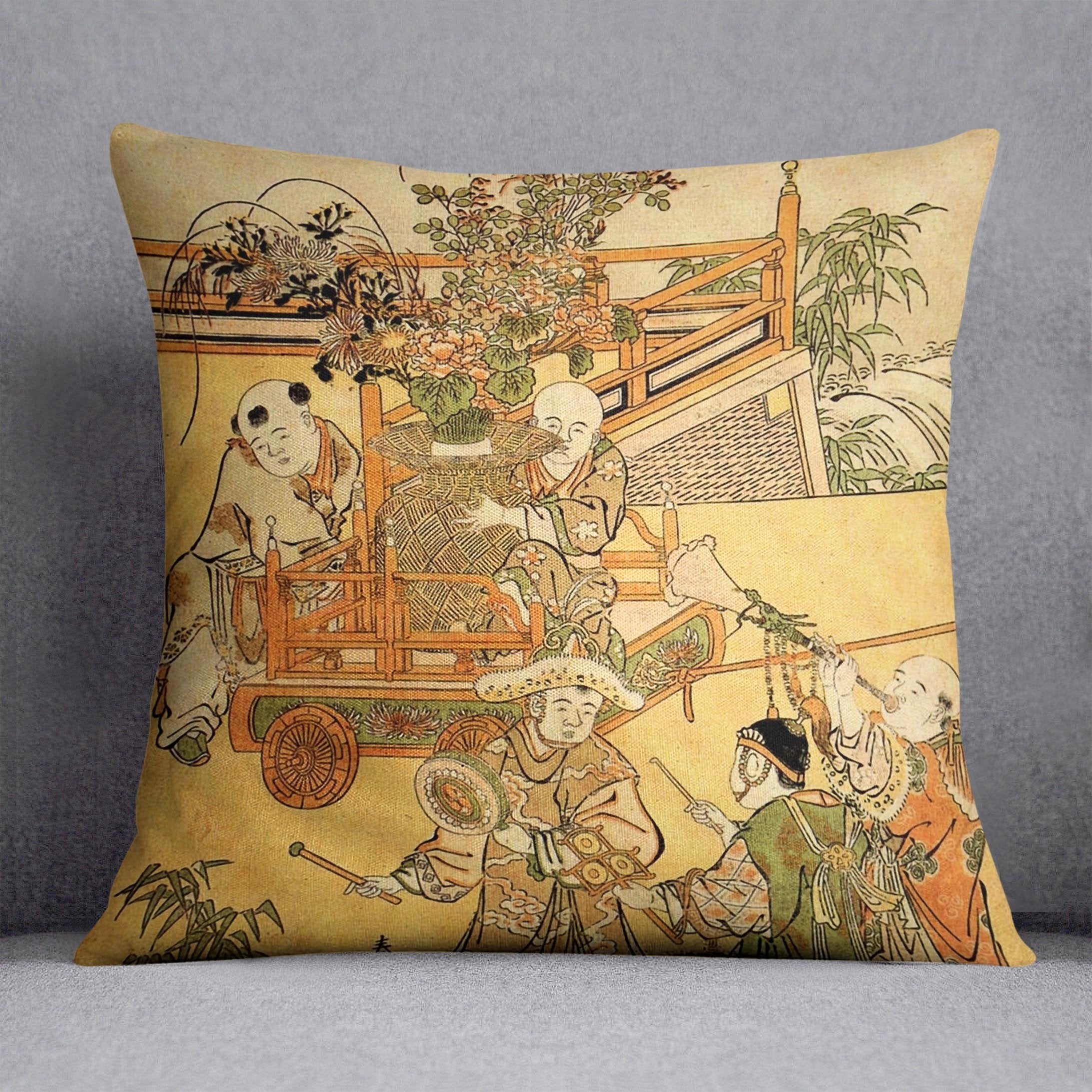 Chinese children by Hokusai Throw Pillow
