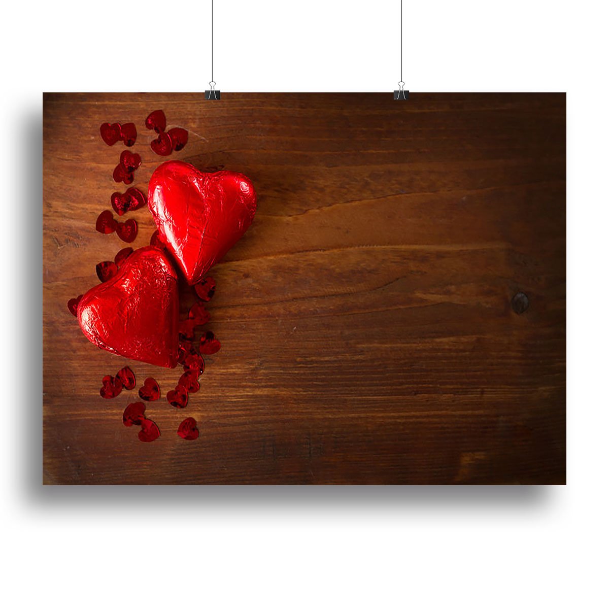 Chocolate hearts on wooden board Canvas Print or Poster