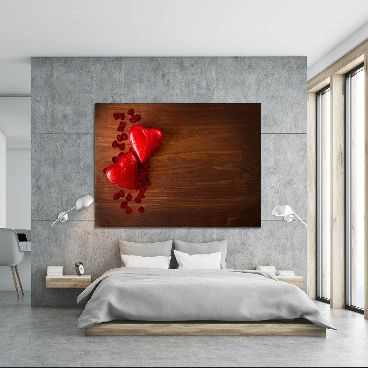 Chocolate hearts on wooden board Canvas Print or Poster