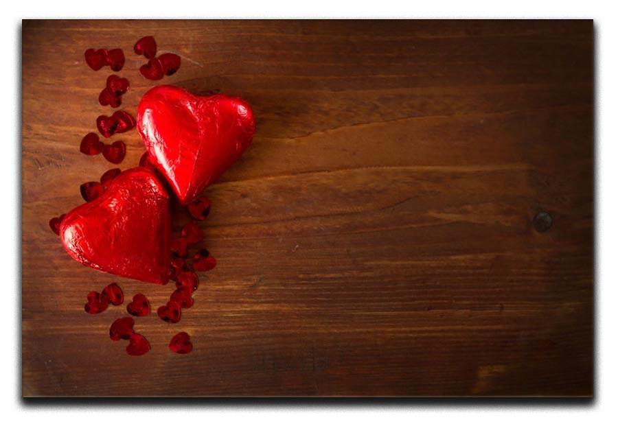 Chocolate hearts on wooden board Canvas Print or Poster  - Canvas Art Rocks - 1