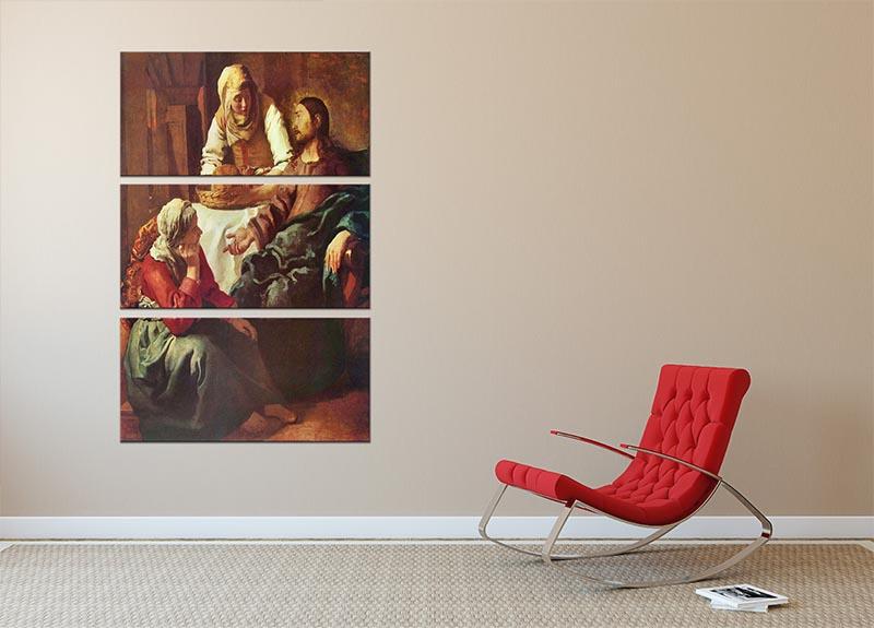 Christ with Mary and Martha by Vermeer 3 Split Panel Canvas Print - Canvas Art Rocks - 2