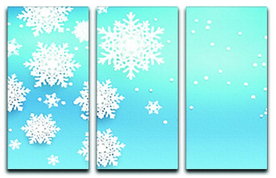Christmas Blue Snowflakes 3 Split Panel Canvas Print - Canvas Art Rocks - 1