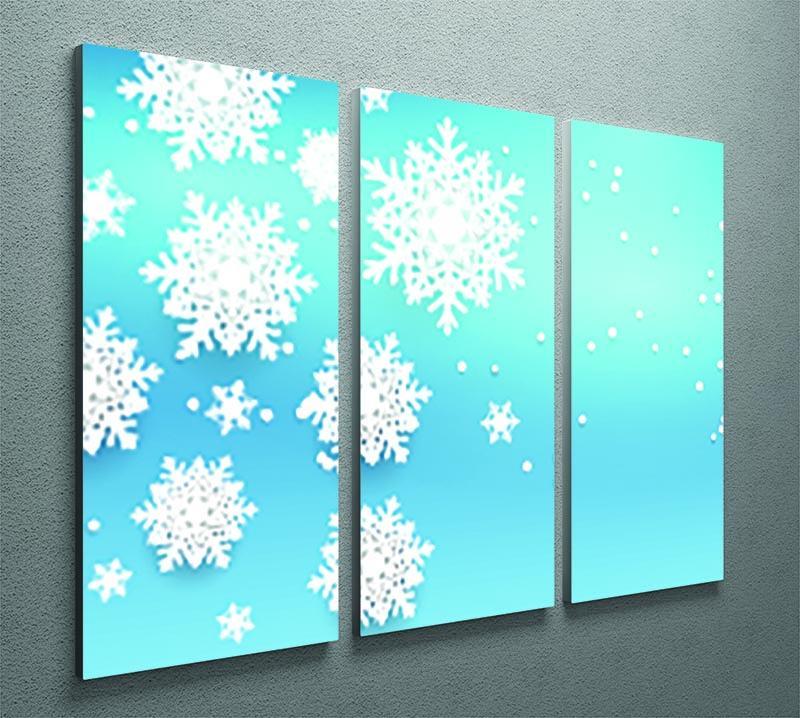 Christmas Blue Snowflakes 3 Split Panel Canvas Print - Canvas Art Rocks - 2