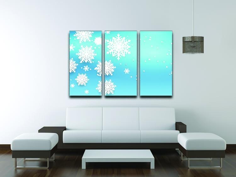 Christmas Blue Snowflakes 3 Split Panel Canvas Print - Canvas Art Rocks - 3