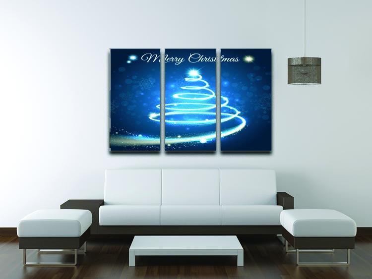 Christmas Blue Tree 3 Split Panel Canvas Print - Canvas Art Rocks - 3