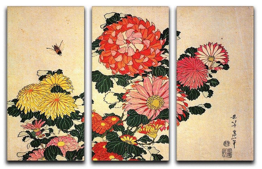 Chrysanthemum and bee by Hokusai 3 Split Panel Canvas Print - Canvas Art Rocks - 1