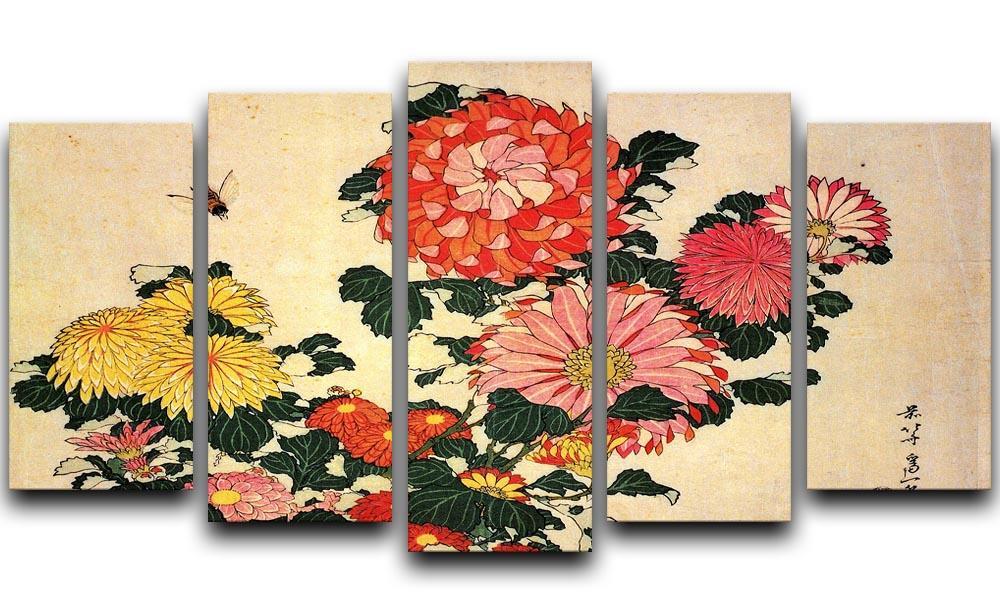 Chrysanthemum and bee by Hokusai 5 Split Panel Canvas  - Canvas Art Rocks - 1