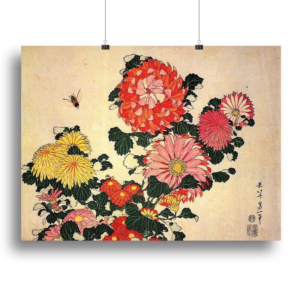 Chrysanthemum and bee by Hokusai Canvas Print or Poster