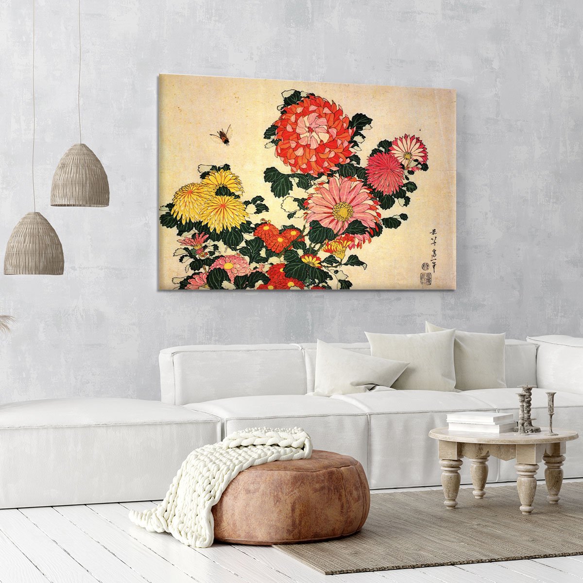 Chrysanthemum and bee by Hokusai Canvas Print or Poster