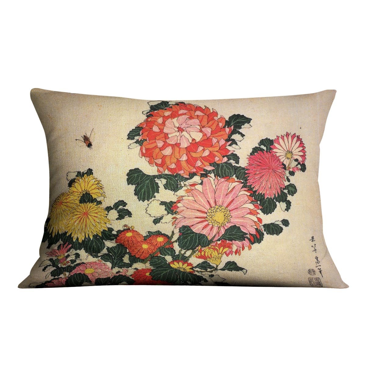 Chrysanthemum and bee by Hokusai Throw Pillow