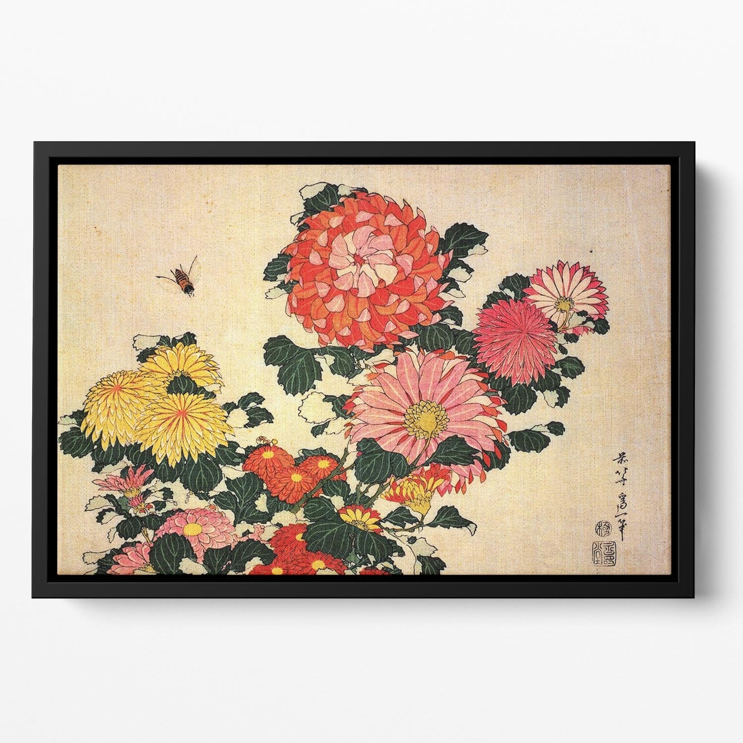 Chrysanthemum and bee by Hokusai Floating Framed Canvas