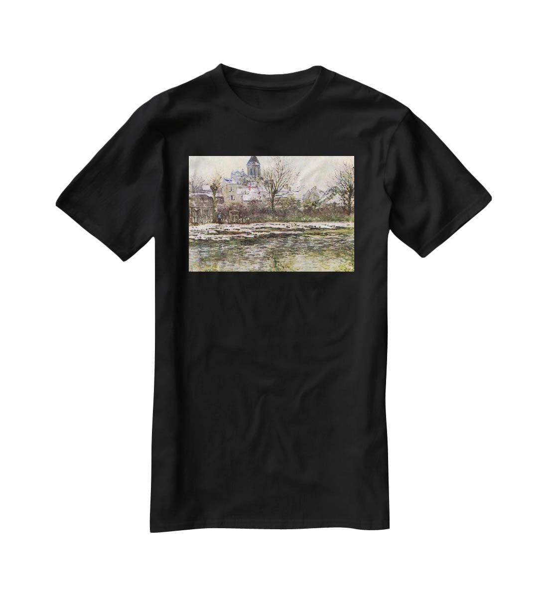 Church of Vetheuil in the snow by Monet T-Shirt - Canvas Art Rocks - 1