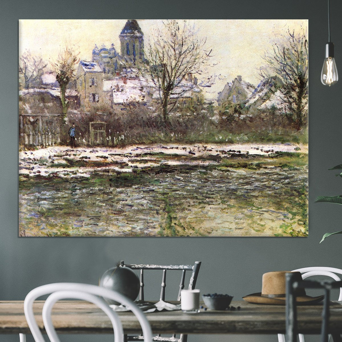 Church of Vetheuil in the snow by Monet Canvas Print or Poster