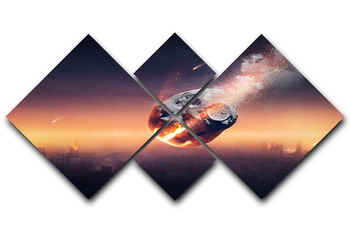 City on earth destroyed by meteor shower 4 Square Multi Panel Canvas  - Canvas Art Rocks - 1
