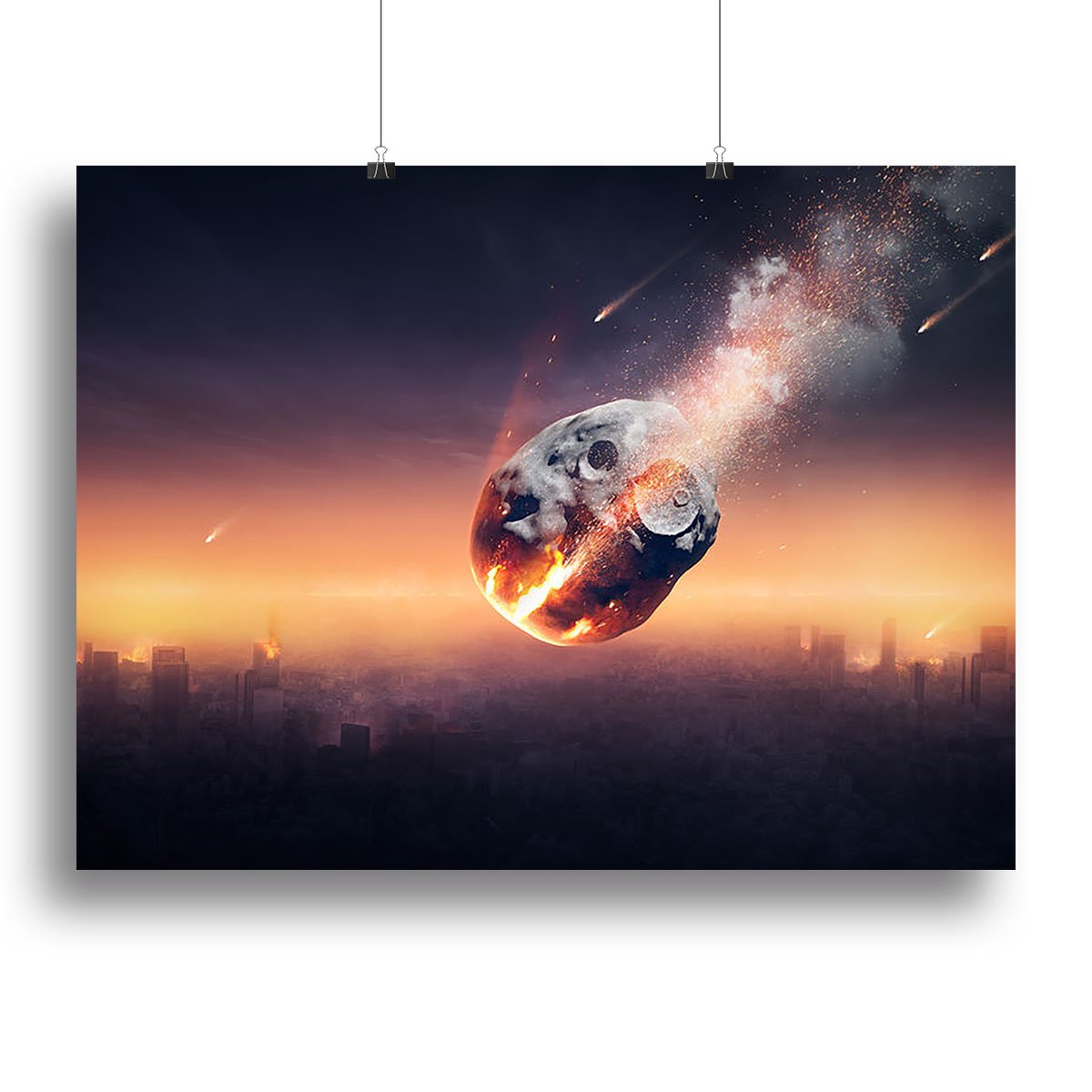City on earth destroyed by meteor shower Canvas Print or Poster