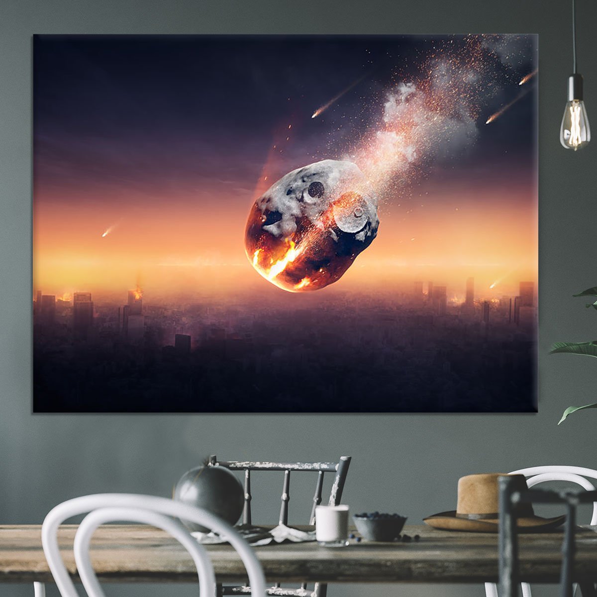 City on earth destroyed by meteor shower Canvas Print or Poster