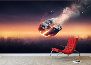 City on earth destroyed by meteor shower Wall Mural Wallpaper - Canvas Art Rocks - 2
