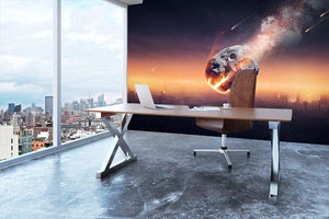 City on earth destroyed by meteor shower Wall Mural Wallpaper - Canvas Art Rocks - 3