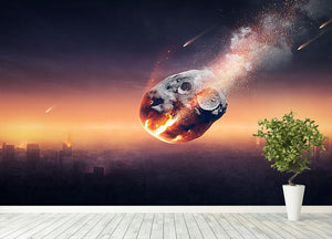City on earth destroyed by meteor shower Wall Mural Wallpaper - Canvas Art Rocks - 4