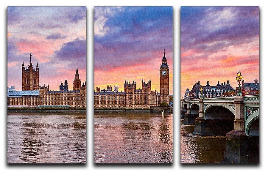 Cityscape of Big Ben and Westminster Bridge 3 Split Panel Canvas Print - Canvas Art Rocks - 1