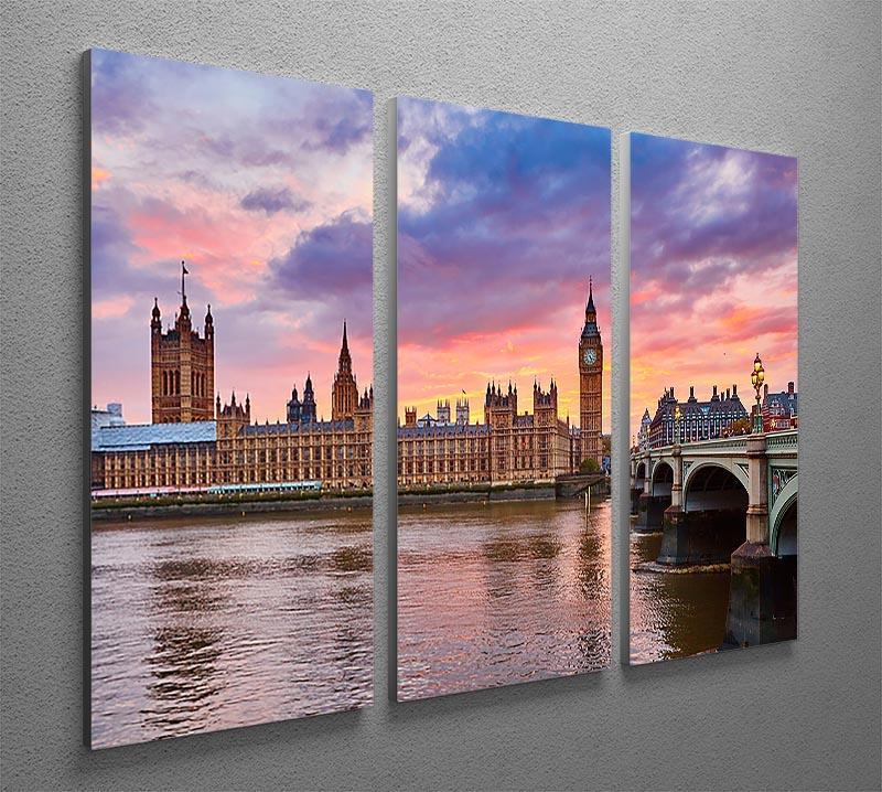 Cityscape of Big Ben and Westminster Bridge 3 Split Panel Canvas Print - Canvas Art Rocks - 2
