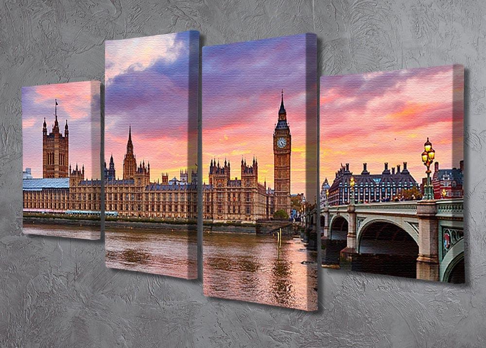 Cityscape of Big Ben and Westminster Bridge 4 Split Panel Canvas  - Canvas Art Rocks - 2