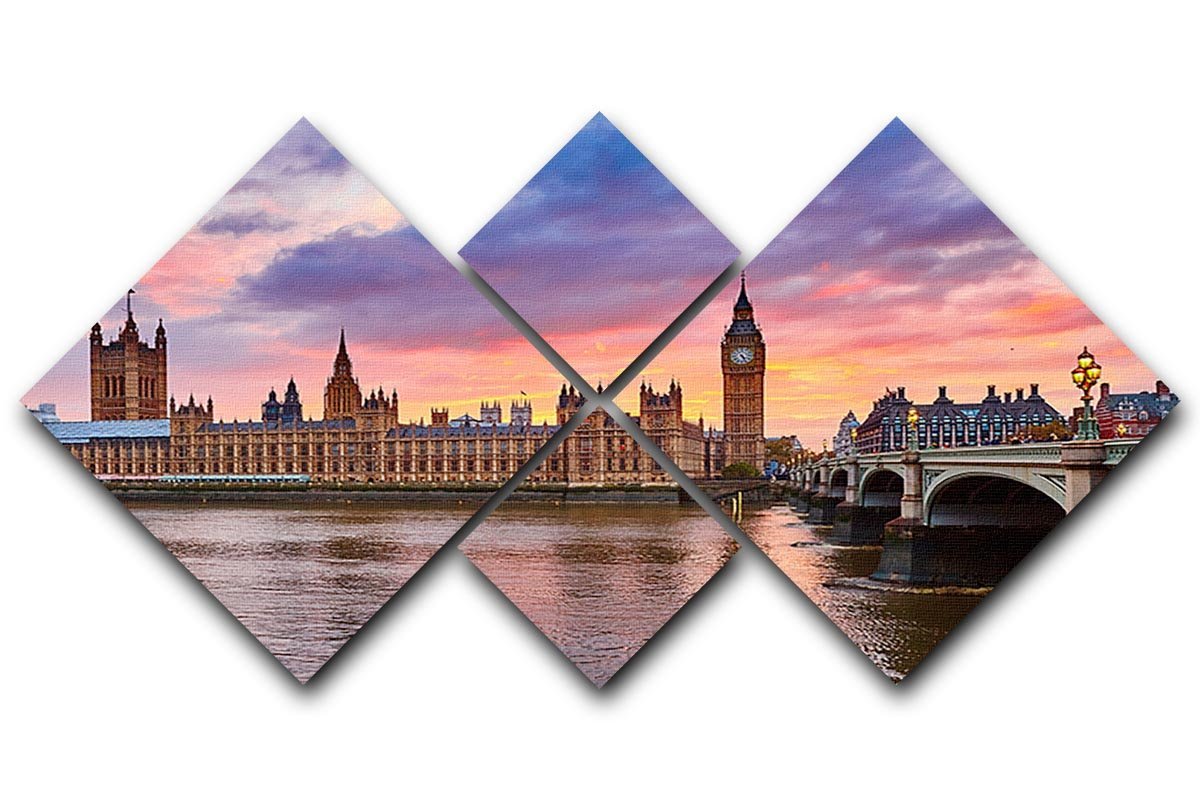 Cityscape of Big Ben and Westminster Bridge 4 Square Multi Panel Canvas  - Canvas Art Rocks - 1